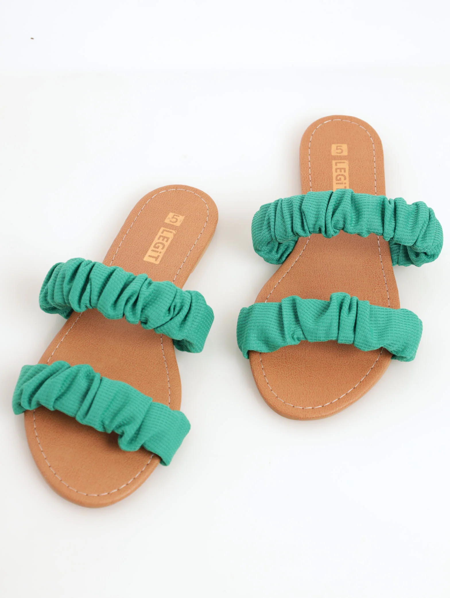 Satin Double Rouched Strap Mule Sandal - Sage
