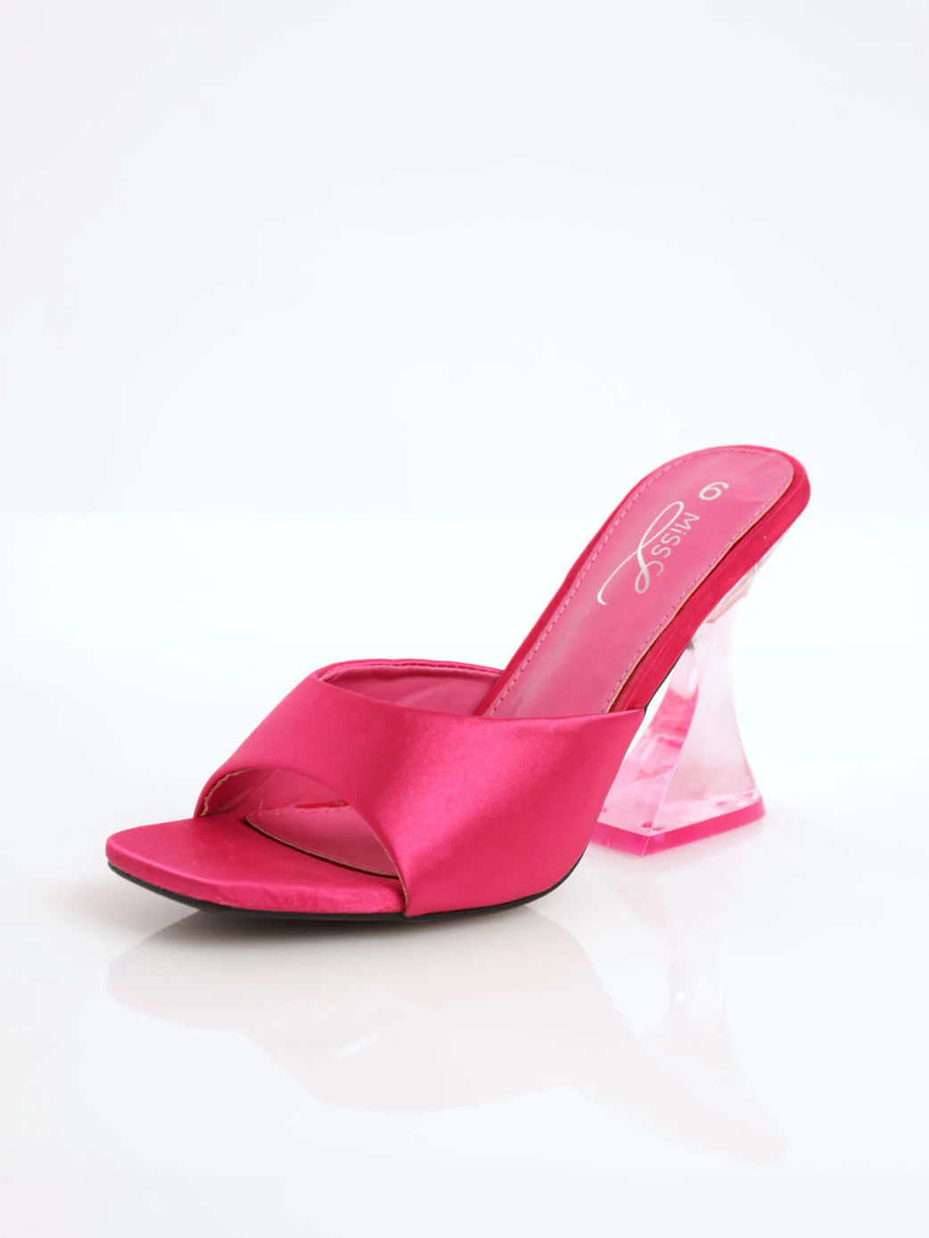 Satin Heel Mule On Shaped Heel - Cerise - Image 2