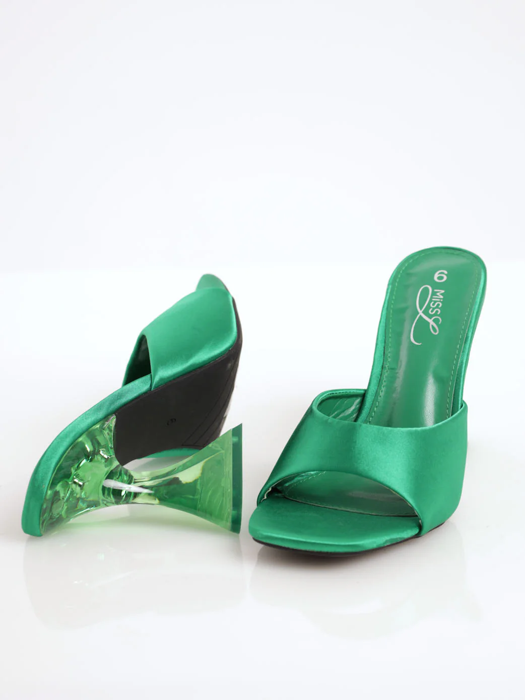 Satin Heel Mule On Shaped Heel - Green
