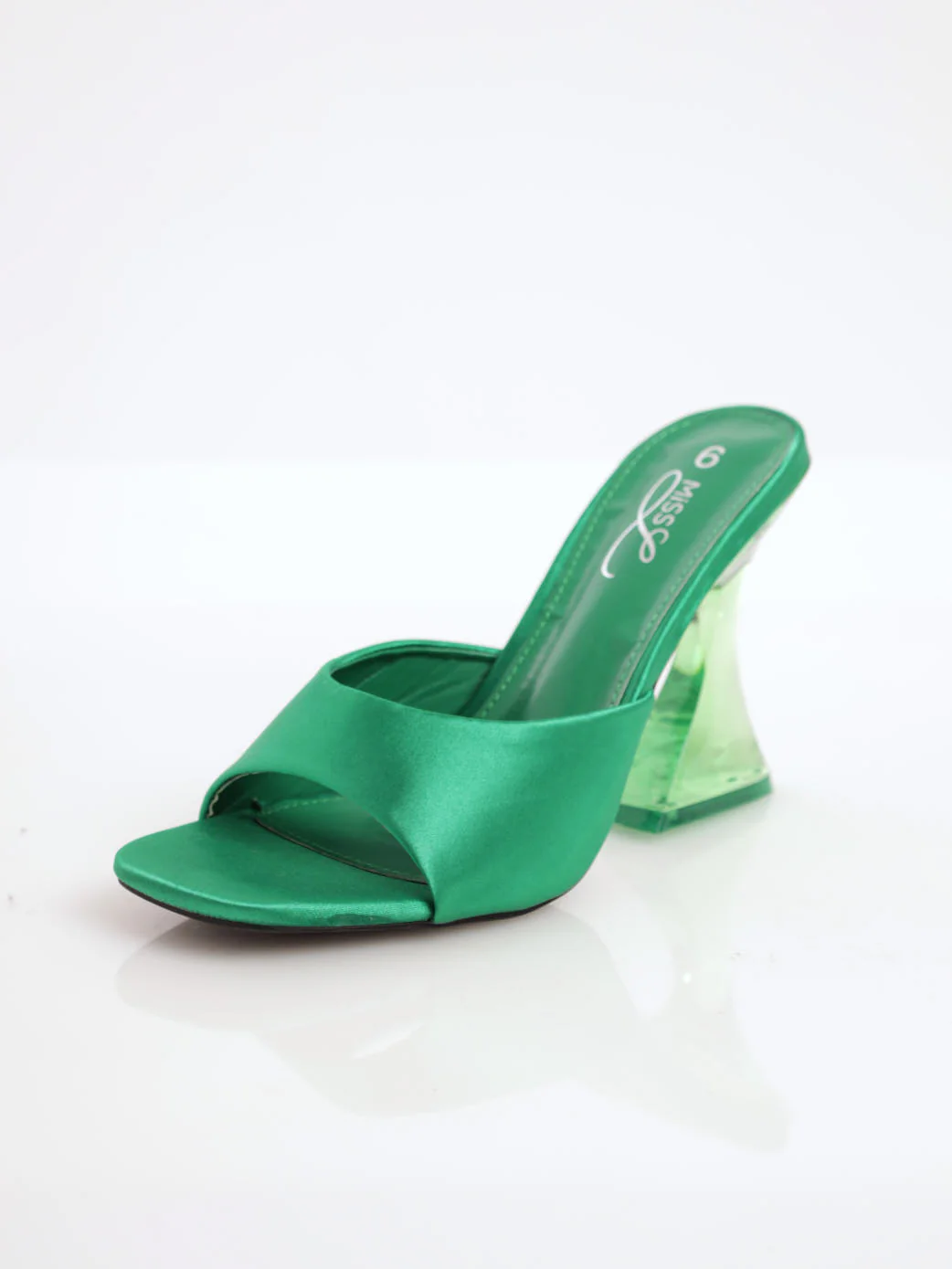 Satin Heel Mule On Shaped Heel - Green - Image 2