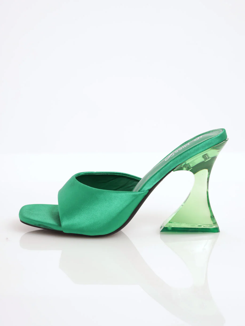 Satin Heel Mule On Shaped Heel - Green - Image 3