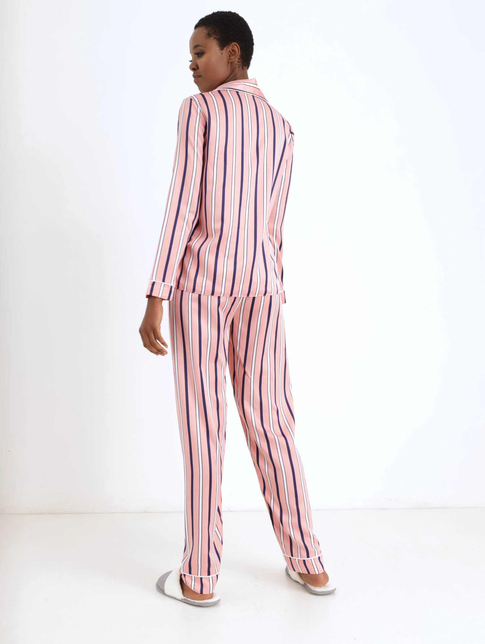 Satin Long Printed Striped Sleepwear - Image 3