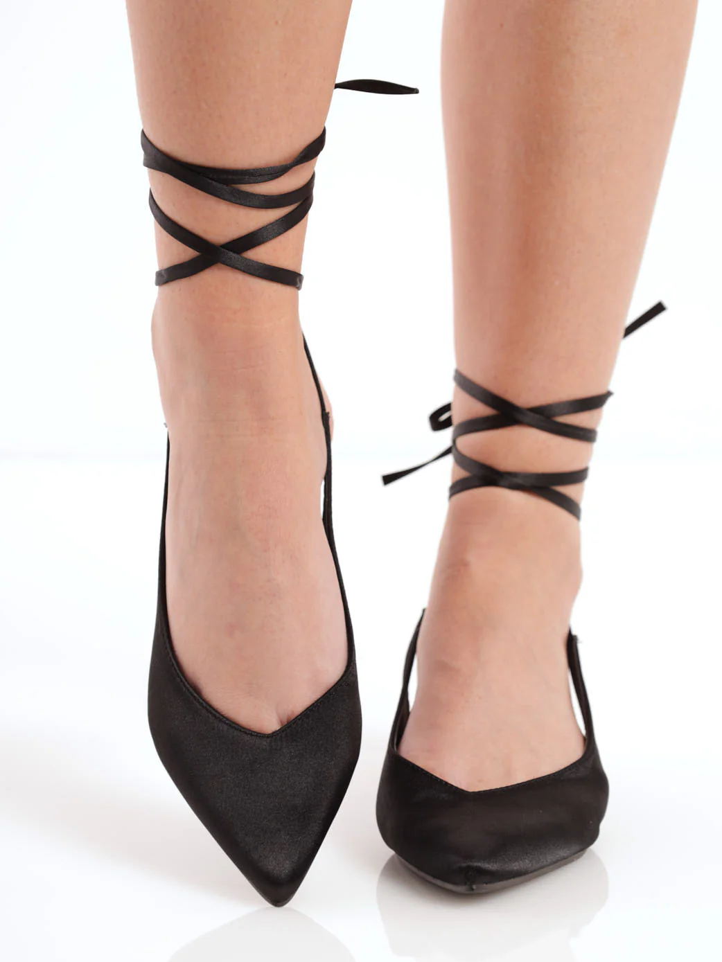 Satin Pointy Pump - Black