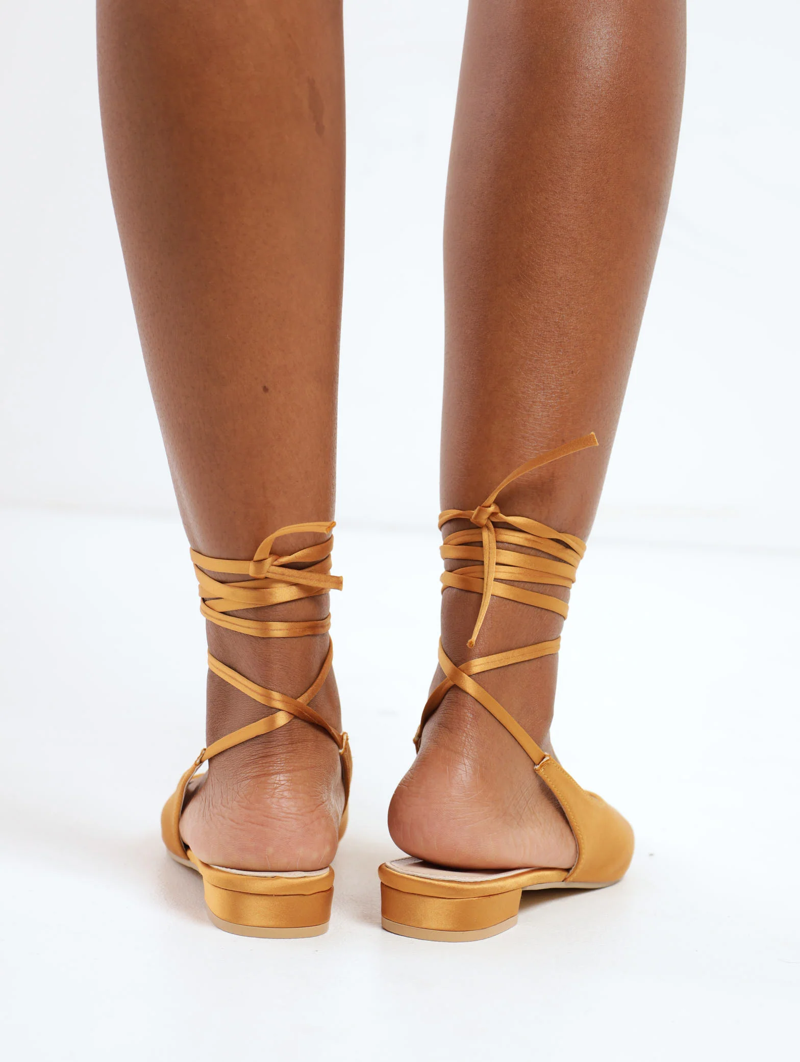 Satin Pointy Pump On Knock On Heel - Ochre - Image 3