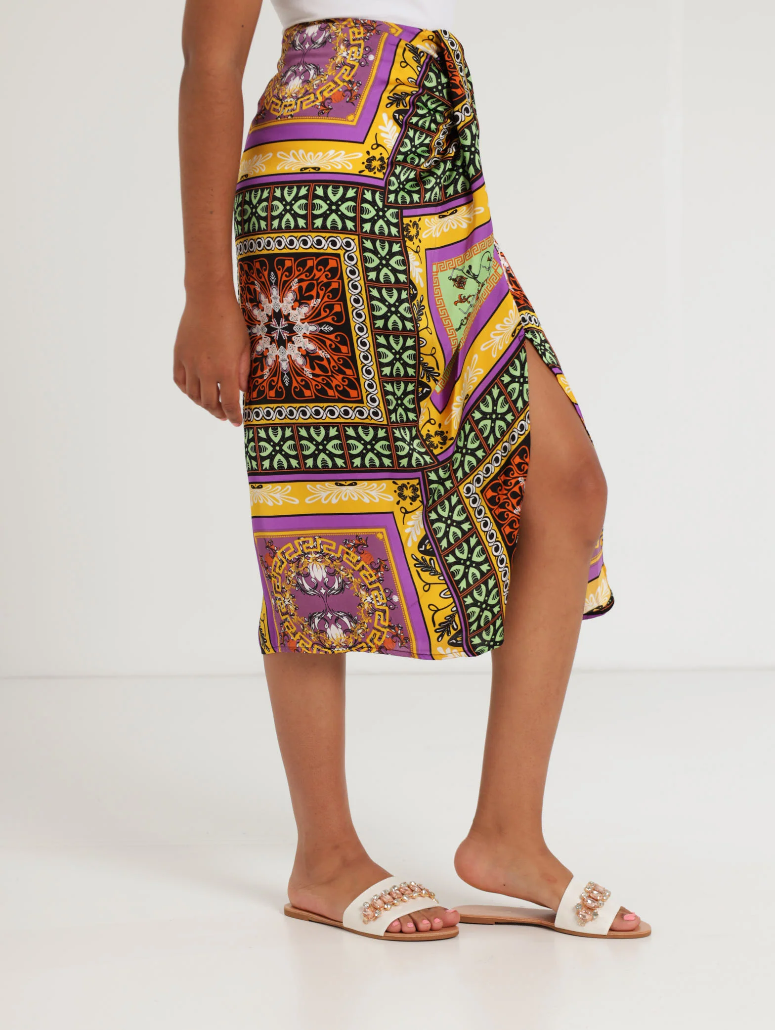 Scarf Print Satin Wrap Skirt - Image 3