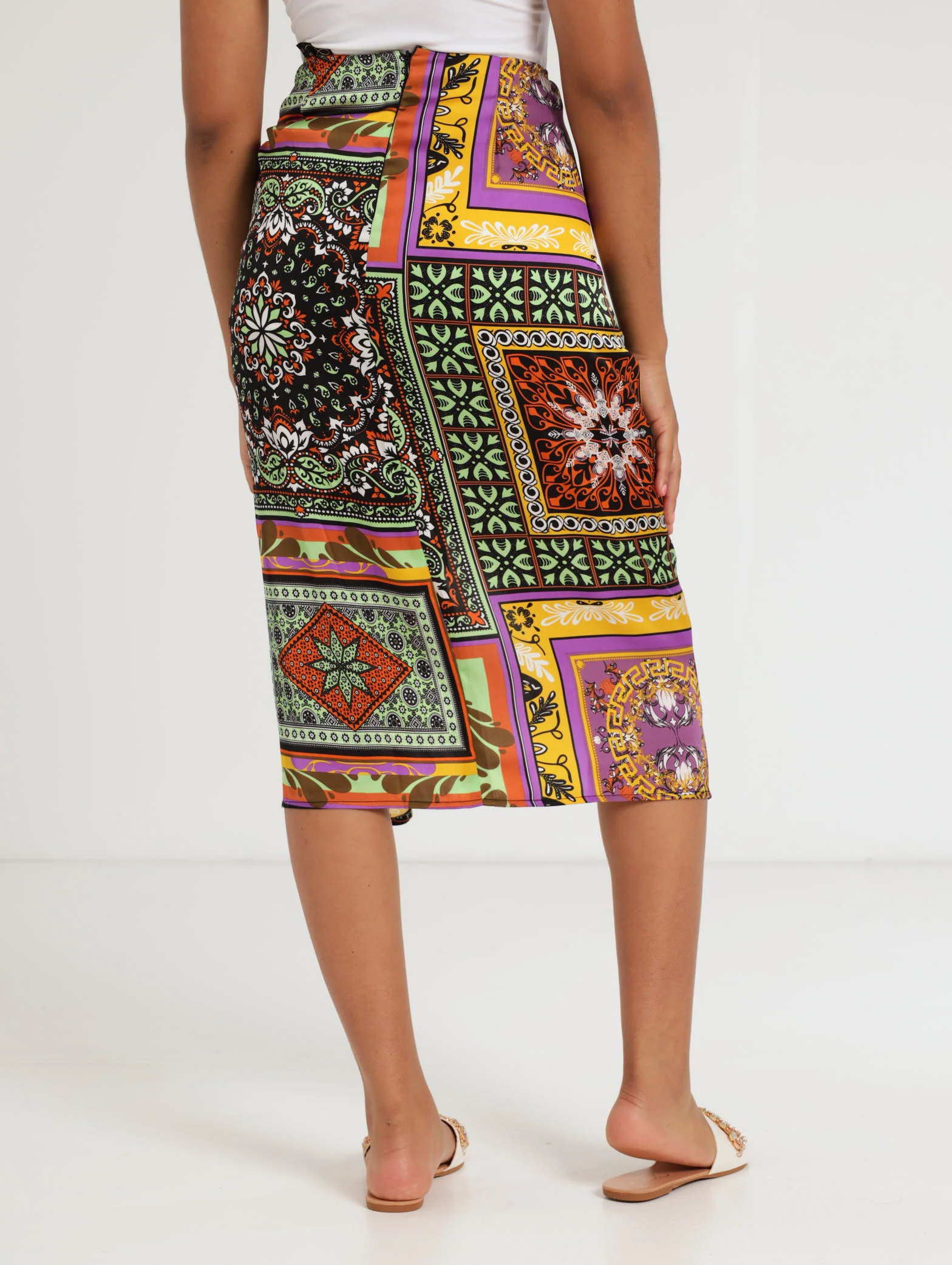 Scarf Print Satin Wrap Skirt - Image 4