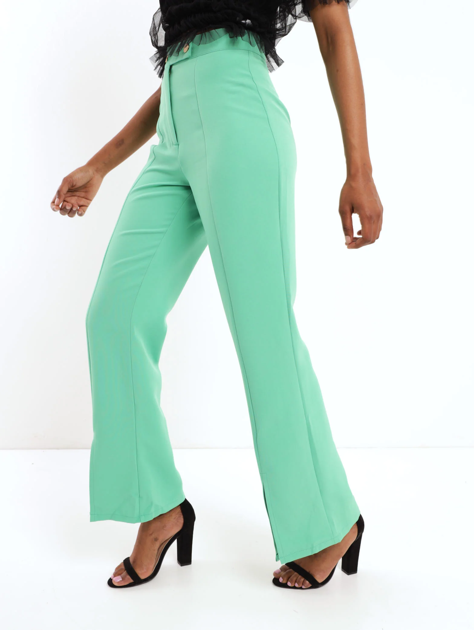 Seam Front Slit Front Pant - Green - Image 3