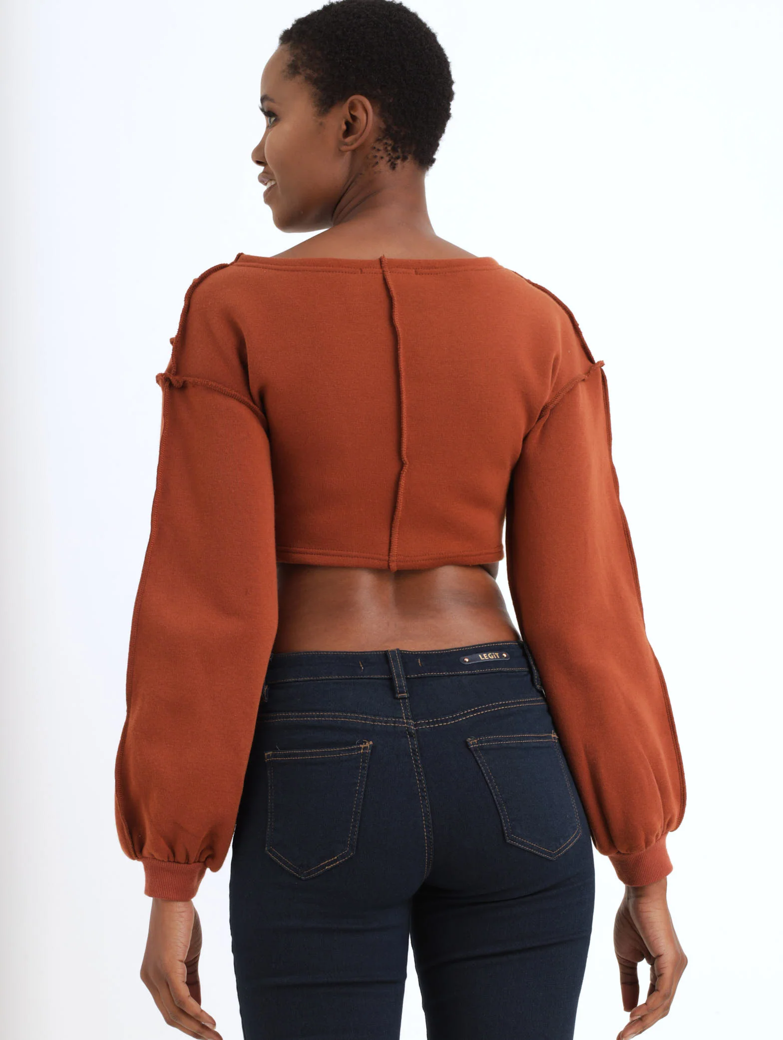 Seamed Fleece Crop Pullover - Rust - Image 4