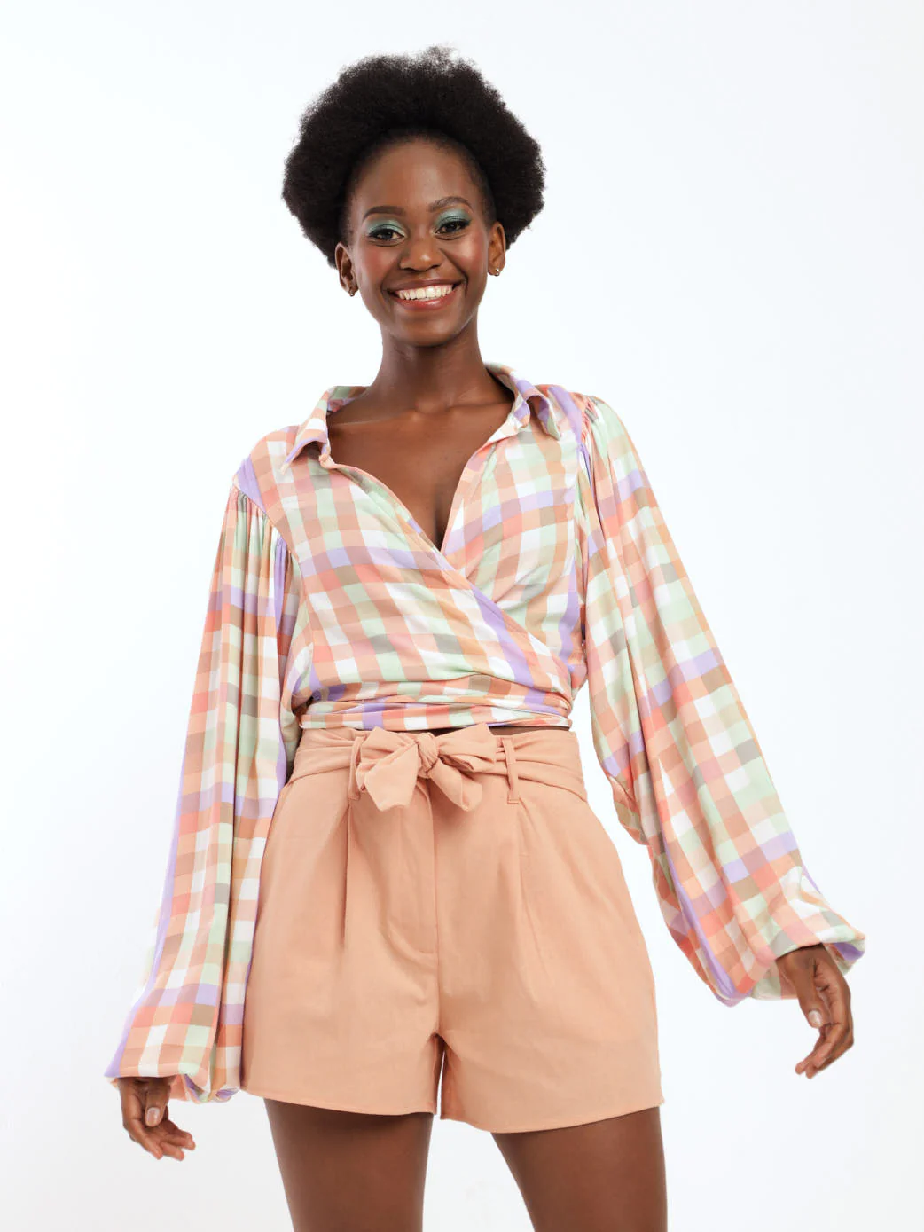 Self-Belt Linen Short - Caramel - Image 2