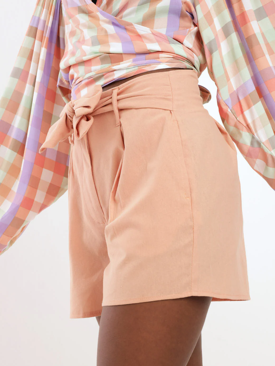 Self-Belt Linen Short - Caramel - Image 3