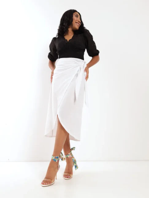 Self Check Organza Plunge Neck Top - Black - Image 3