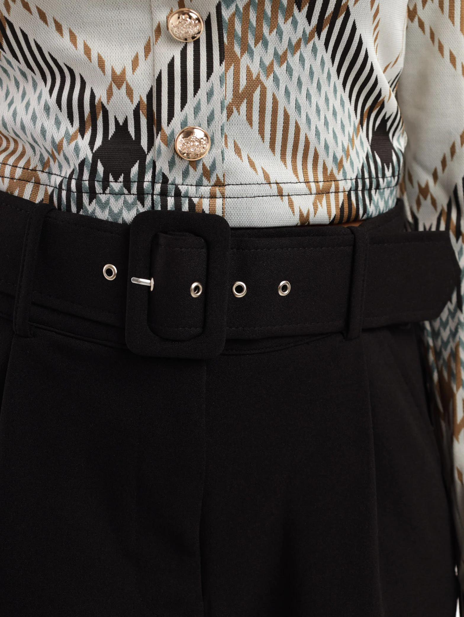 Self Covered Belt Slim Leg Pant - Black - Image 5