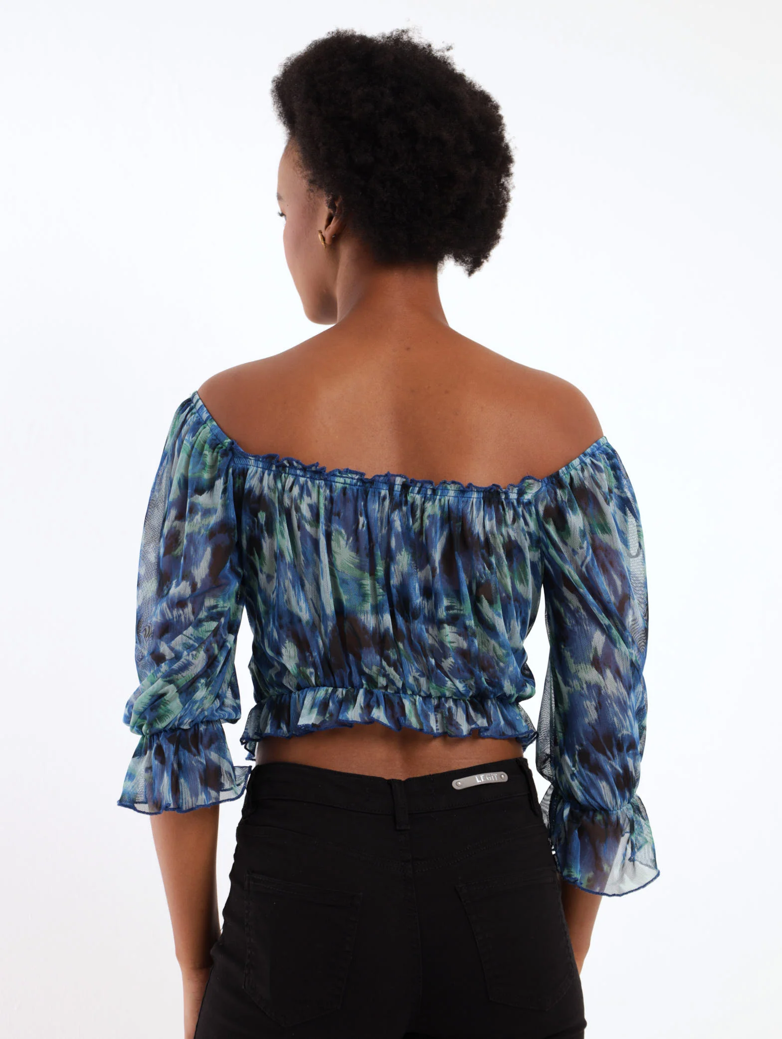 Shirred Body Printed Mesh Blouse - Image 4