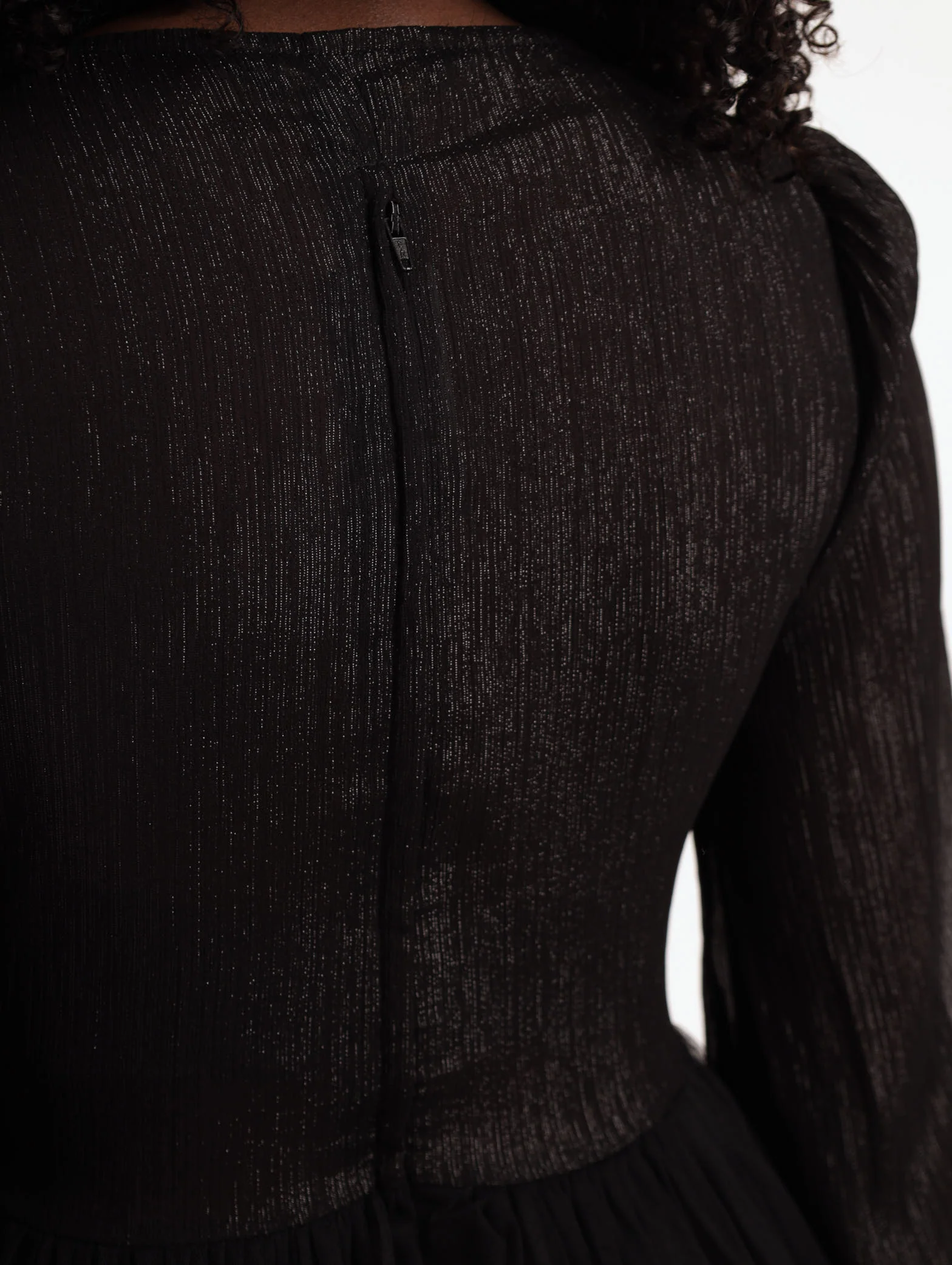 Shirred Sleeve Lurex Prom Dress - Black - Image 5