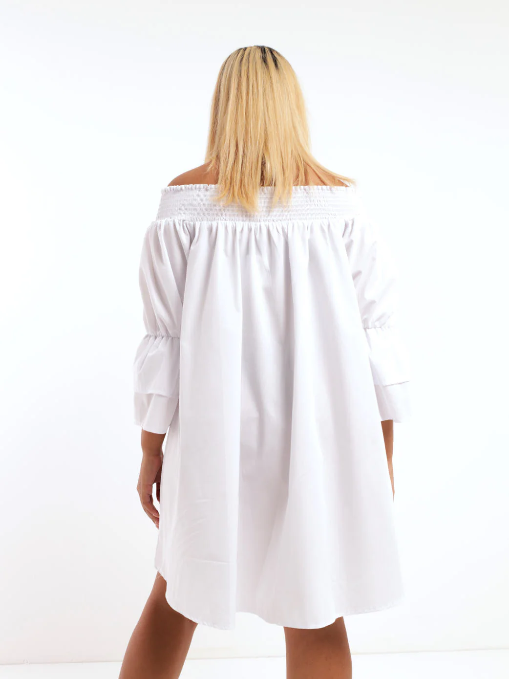 Shirred Top Mini Dress - White - Image 4