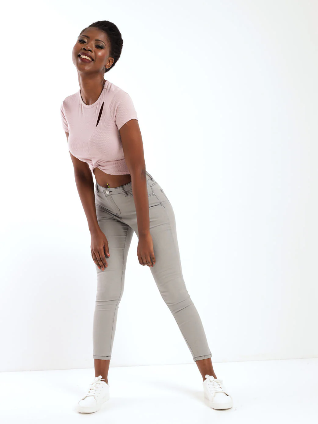 Short Sleeve Cut Out Rib Tee - Mink - Image 2