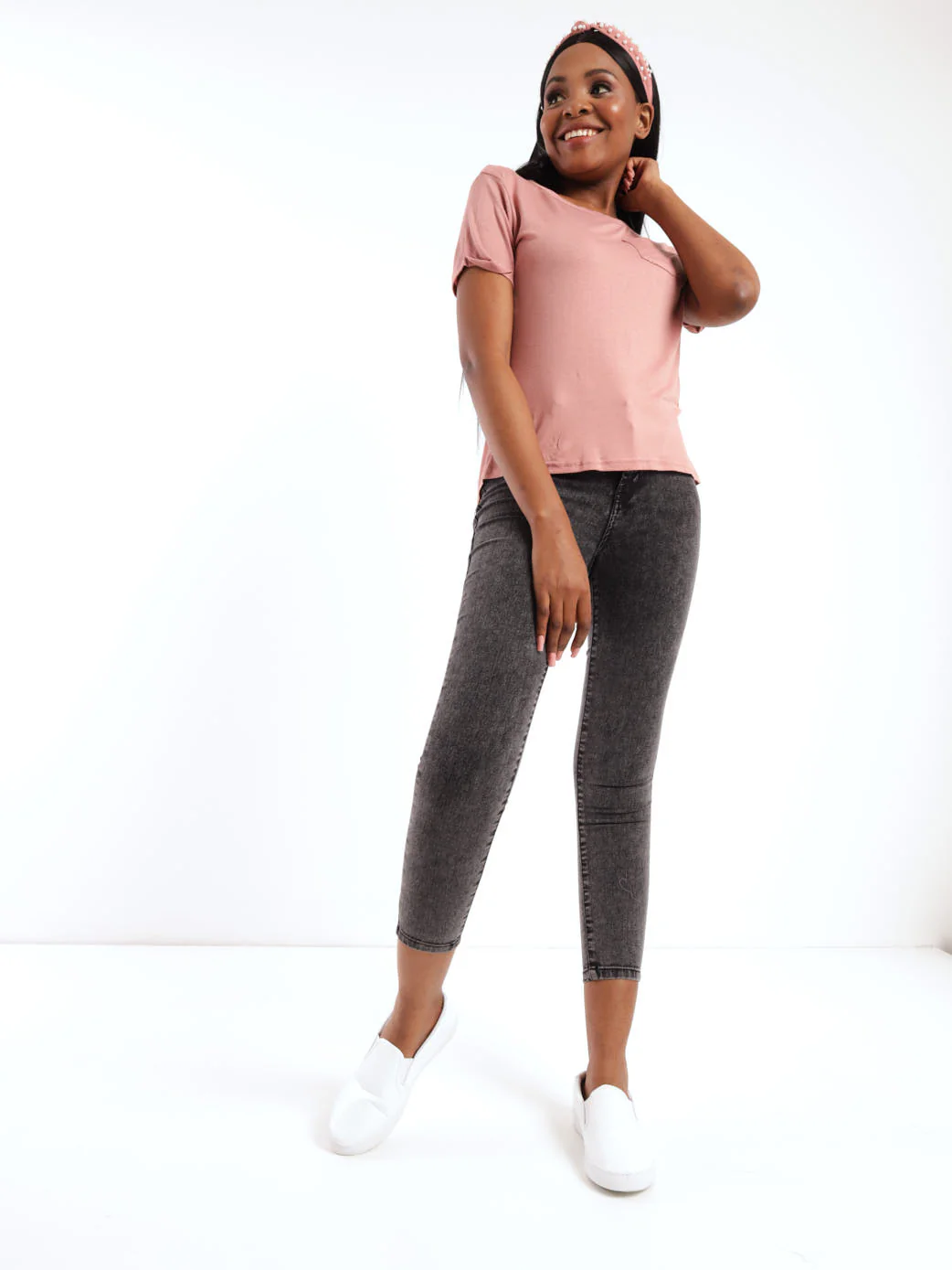 Short Sleeve Drapey Pocket Tee - Blush - Image 2