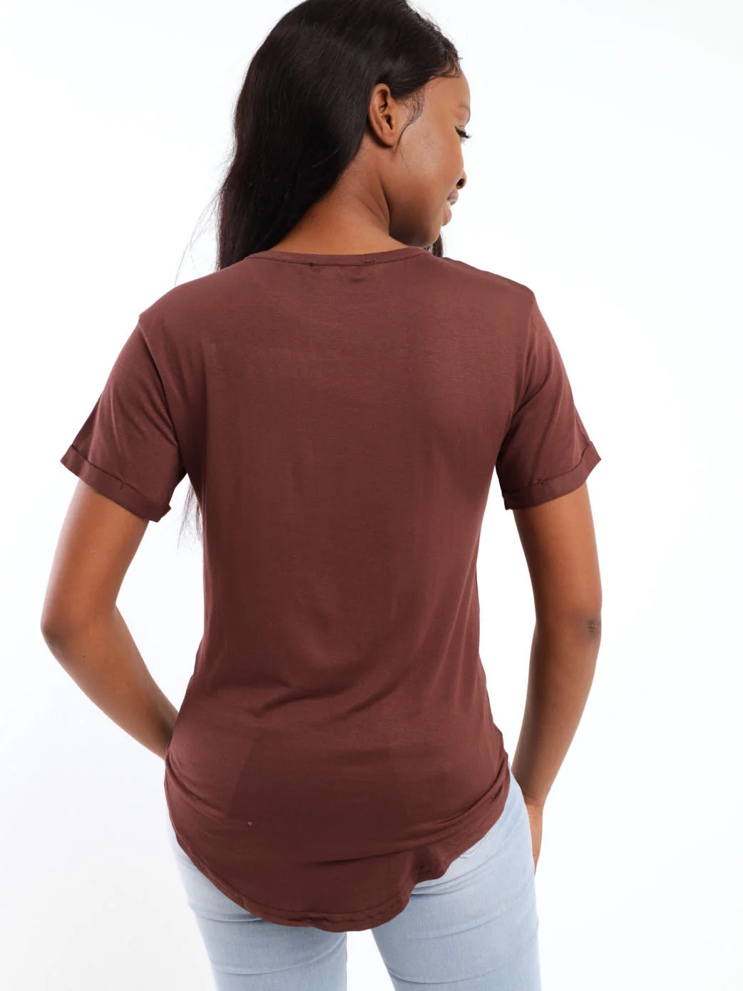 Short Sleeve Drapey Pocket Tee - Brown - Image 4