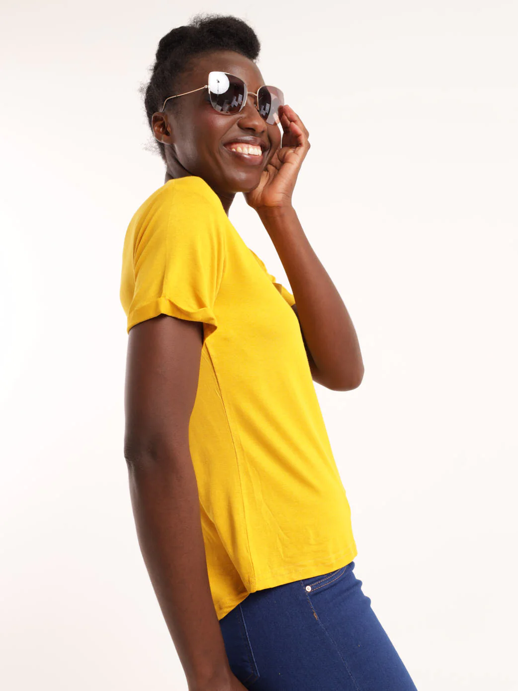 Short Sleeve Drapey Pocket Tee - Yellow - Image 2