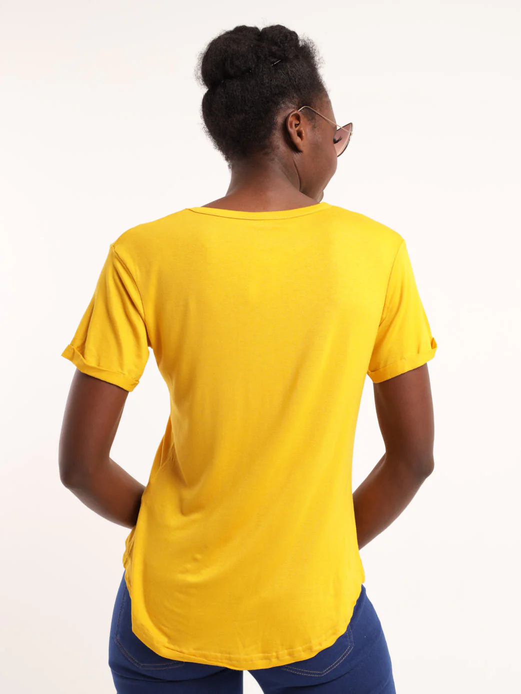 Short Sleeve Drapey Pocket Tee - Yellow - Image 3
