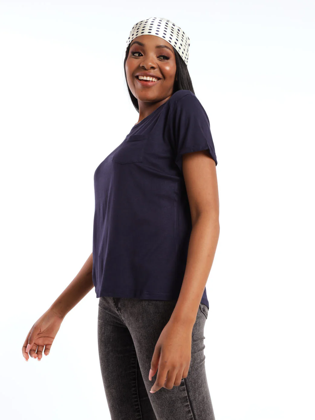 Short Sleeve Drapey Pocket Tee - Navy - Image 3