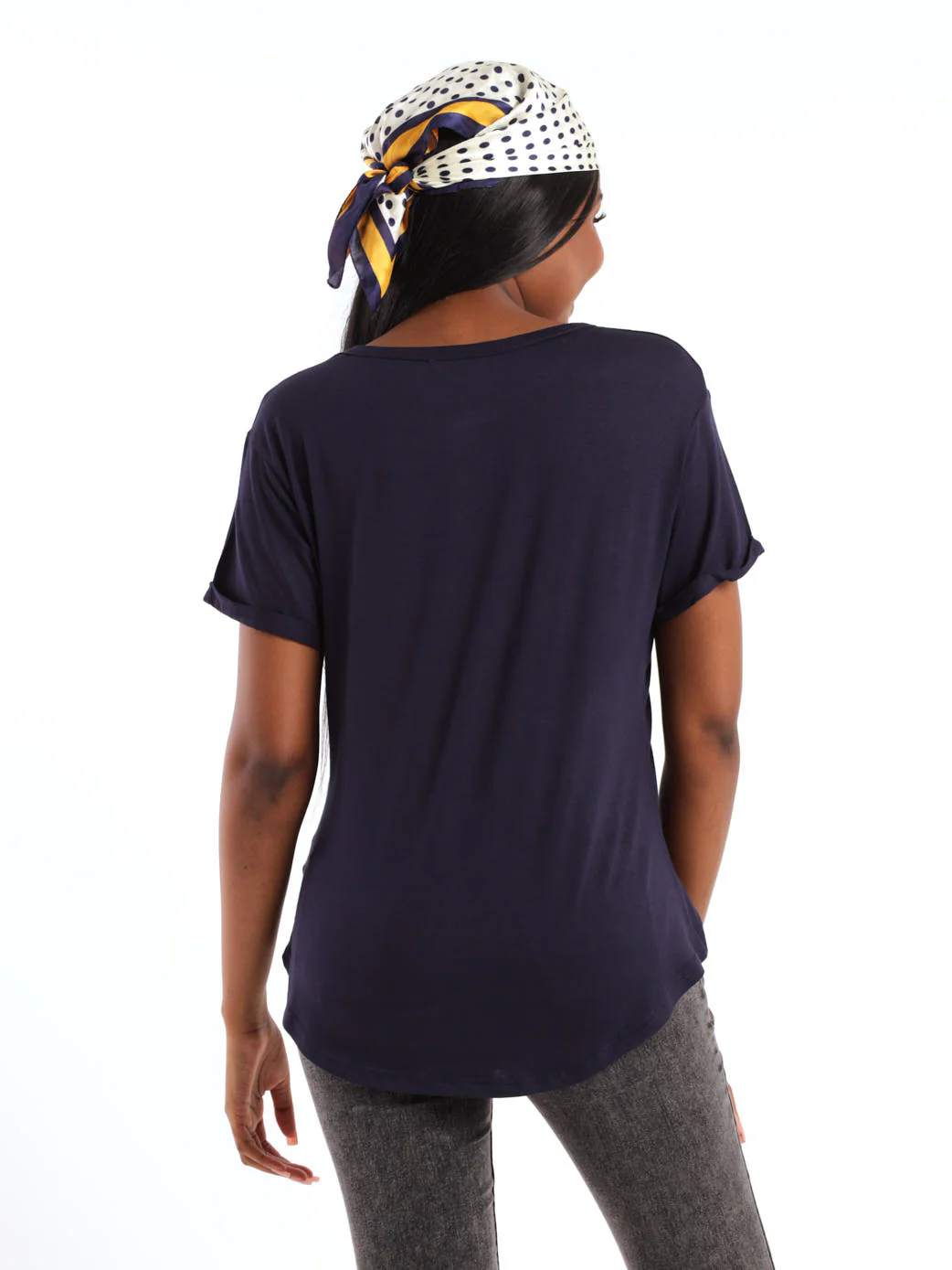 Short Sleeve Drapey Pocket Tee - Navy - Image 4