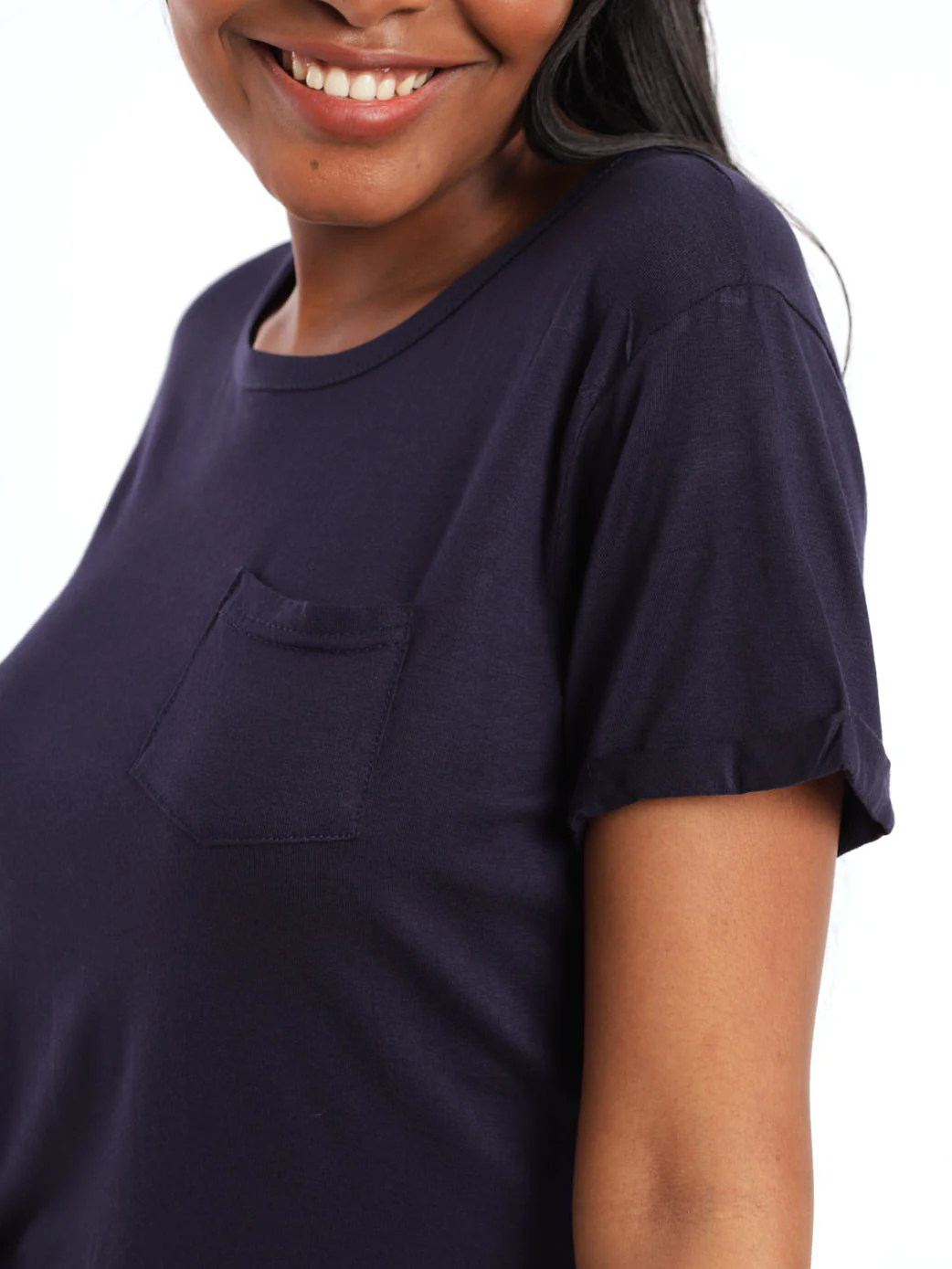 Short Sleeve Drapey Pocket Tee - Navy - Image 5