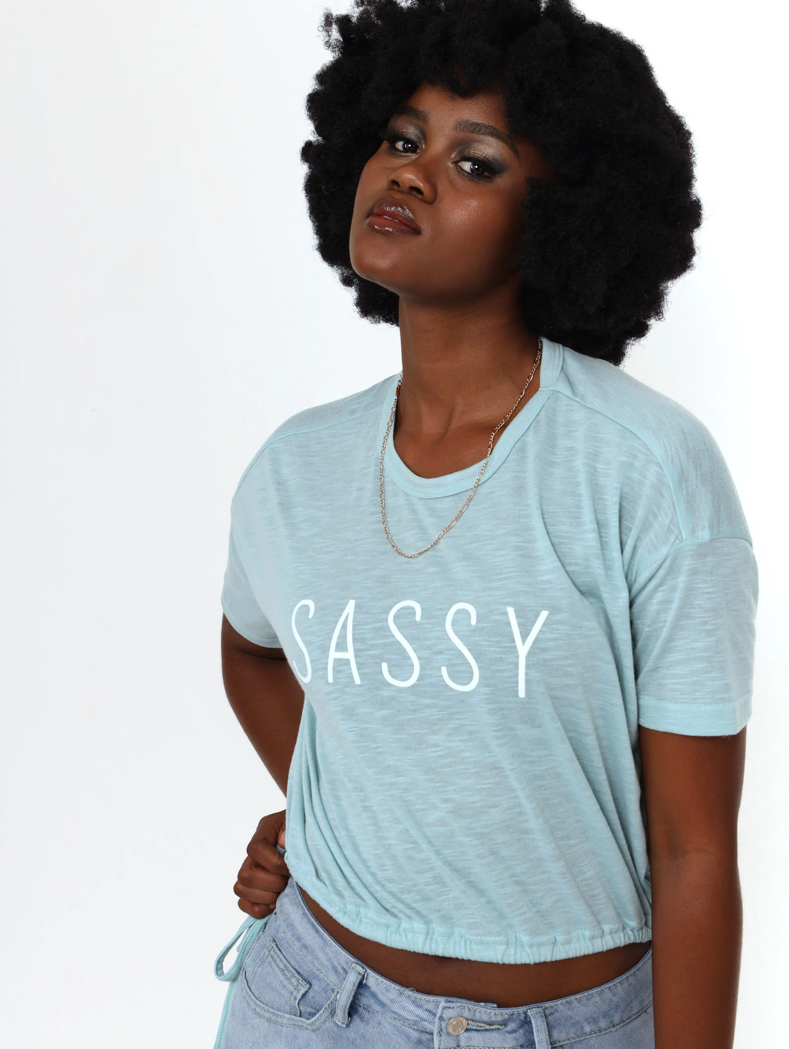 Short Sleeve Drawstring Hem Top - Mint - Image 2