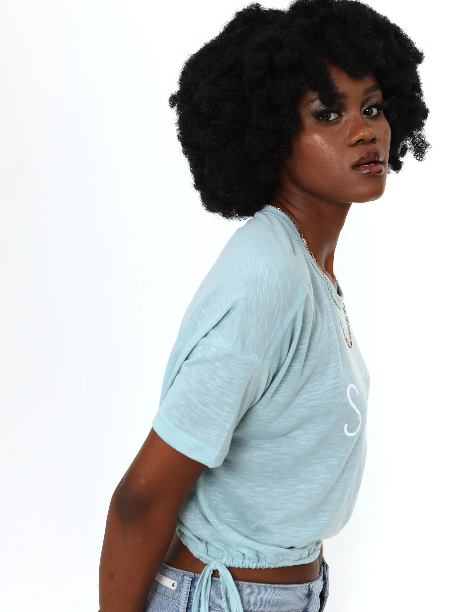 Short Sleeve Drawstring Hem Top - Mint - Image 3
