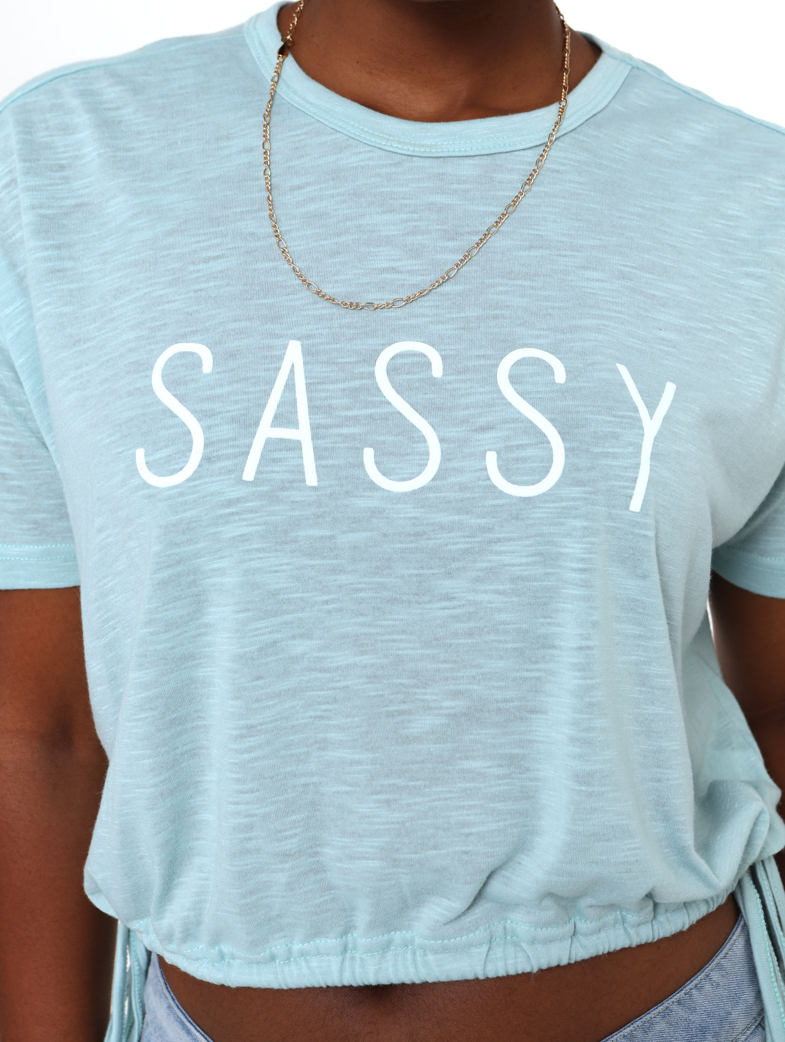 Short Sleeve Drawstring Hem Top - Mint - Image 6