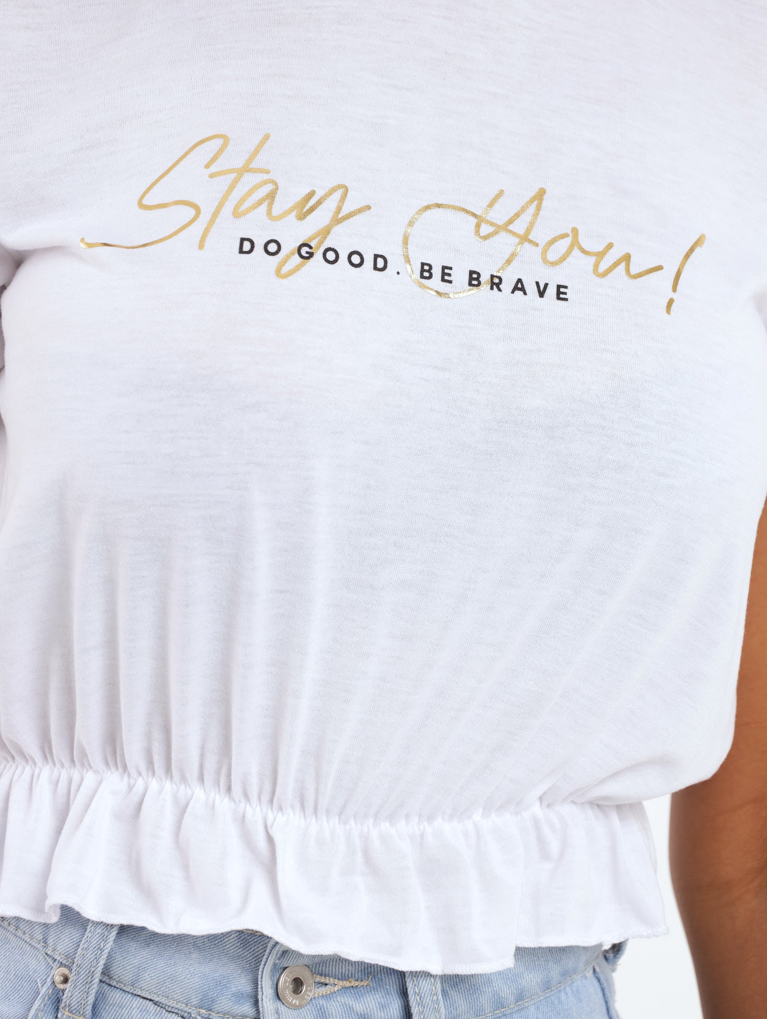 Short Sleeve Elasticated Frill Top - White - Image 5