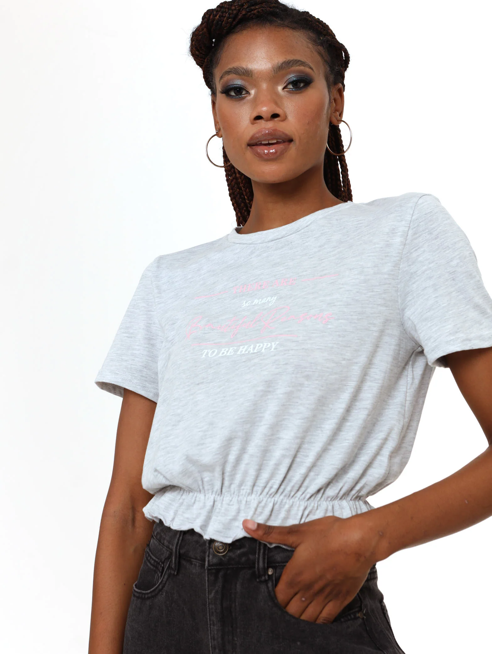 Short Sleeve Elasticated Tee - Grey Melange