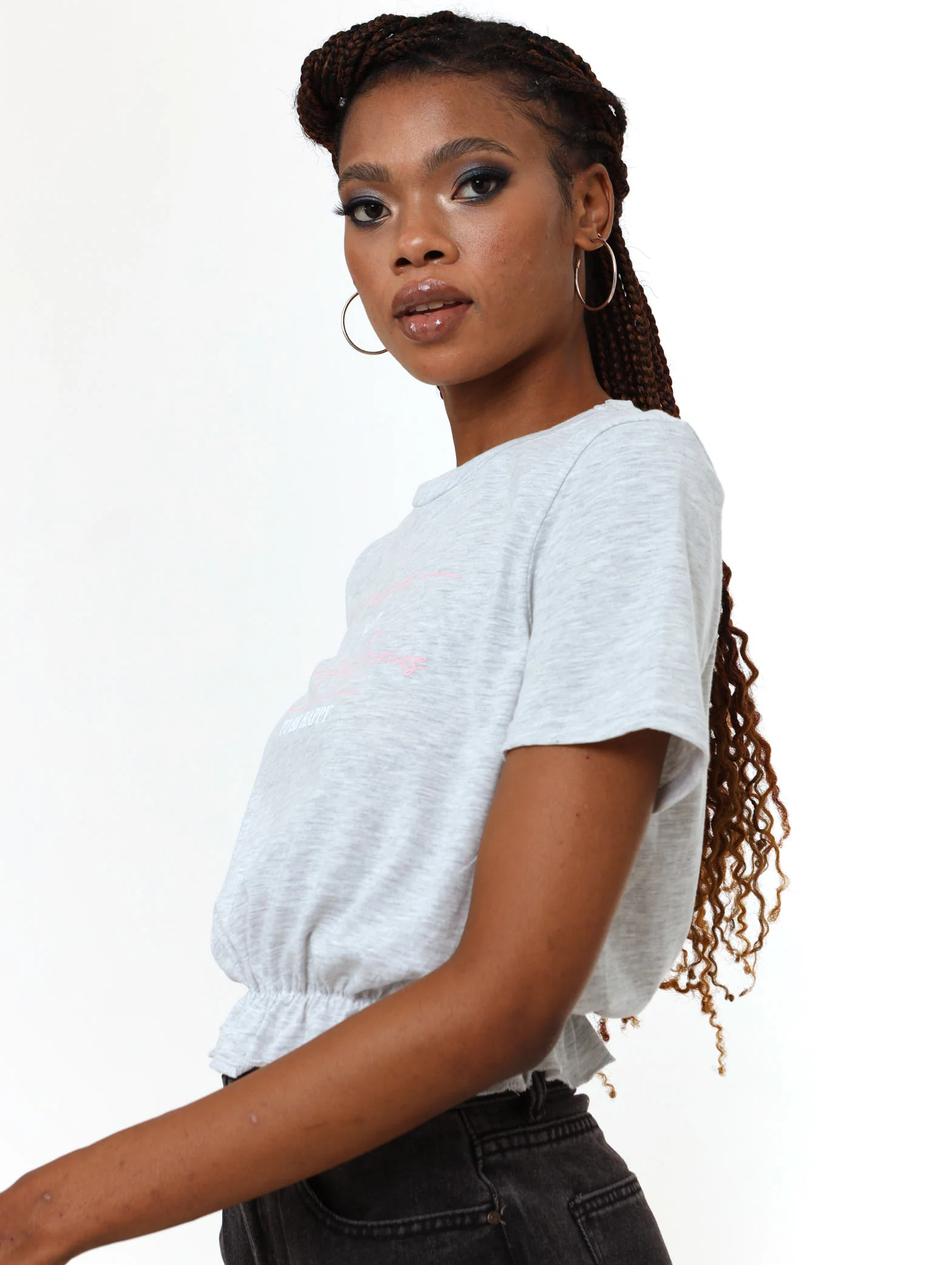 Short Sleeve Elasticated Tee - Grey Melange - Image 3