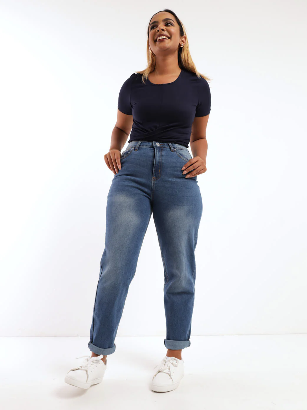 Short Sleeve Front Twist Top - Navy - Image 2