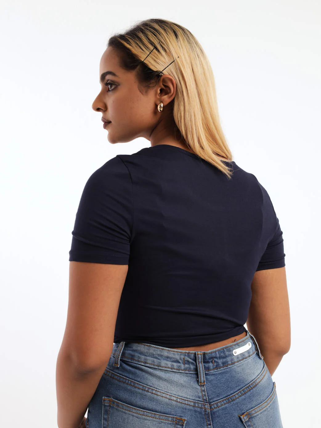 Short Sleeve Front Twist Top - Navy - Image 4