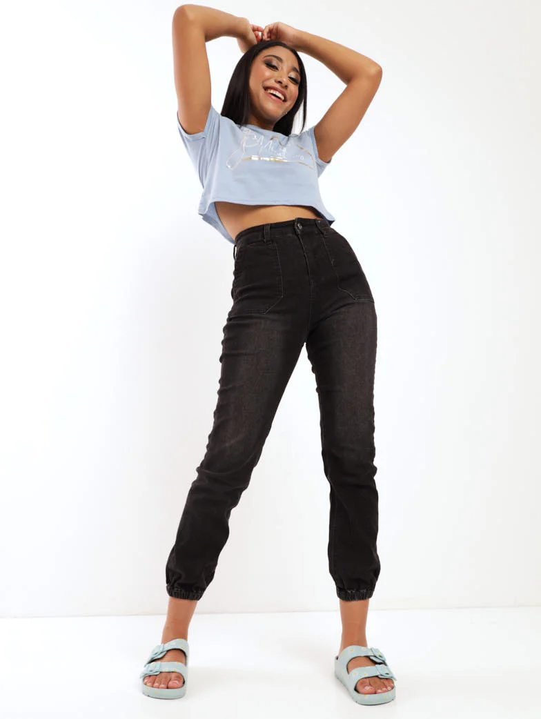 Short Sleeve Hip Grazer Top - Blue - Image 2