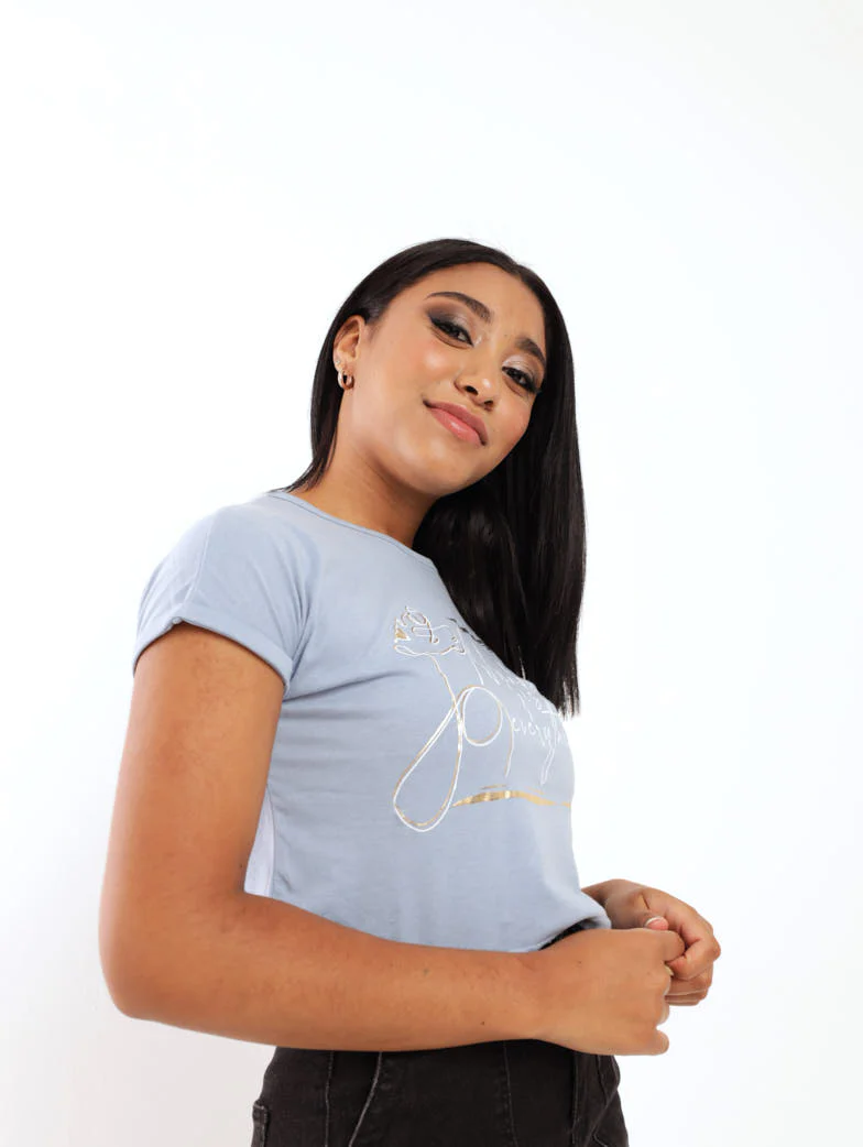 Short Sleeve Hip Grazer Top - Blue - Image 3
