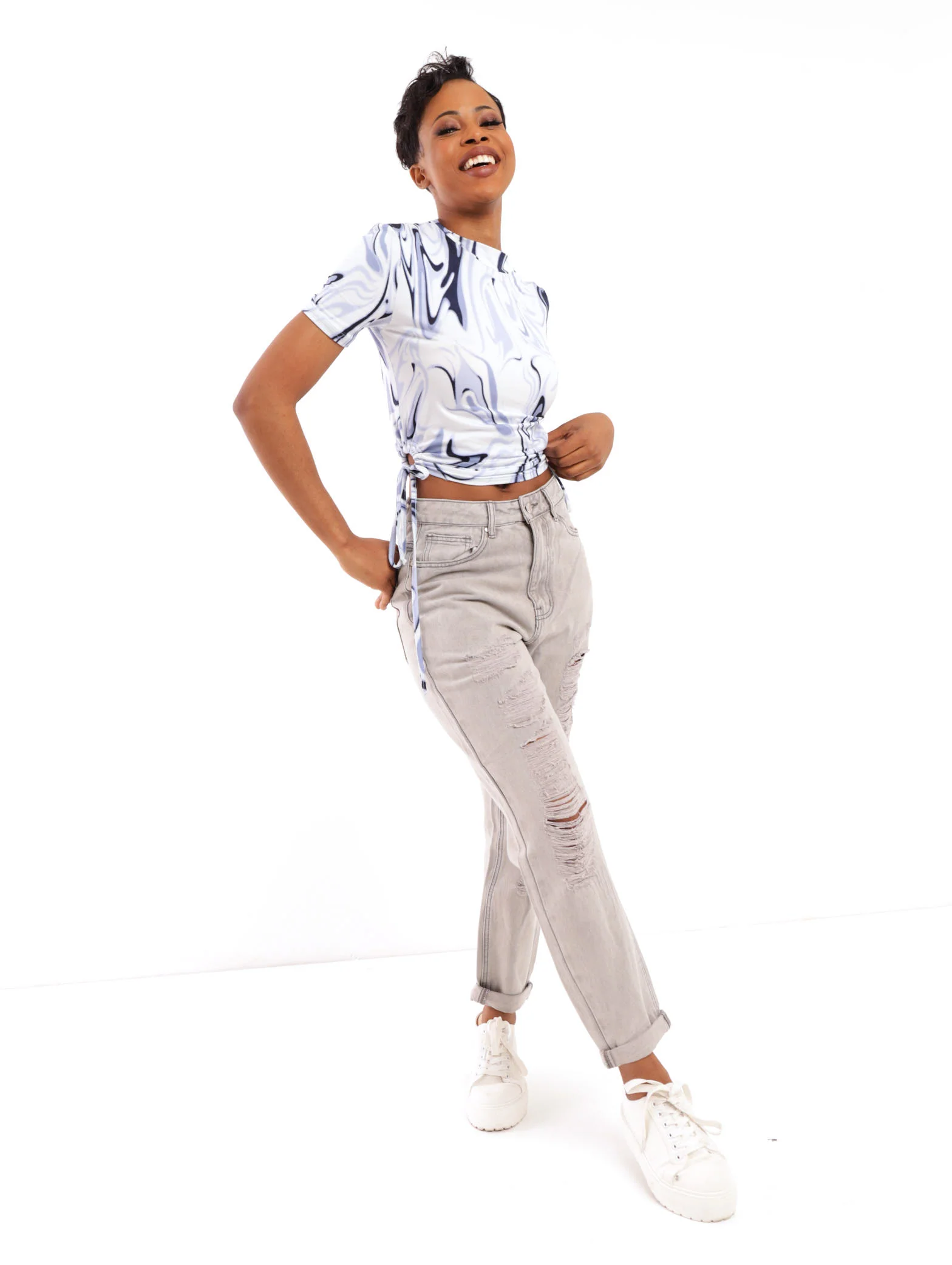 Short Sleeve Marble Cut Out Top - Image 2