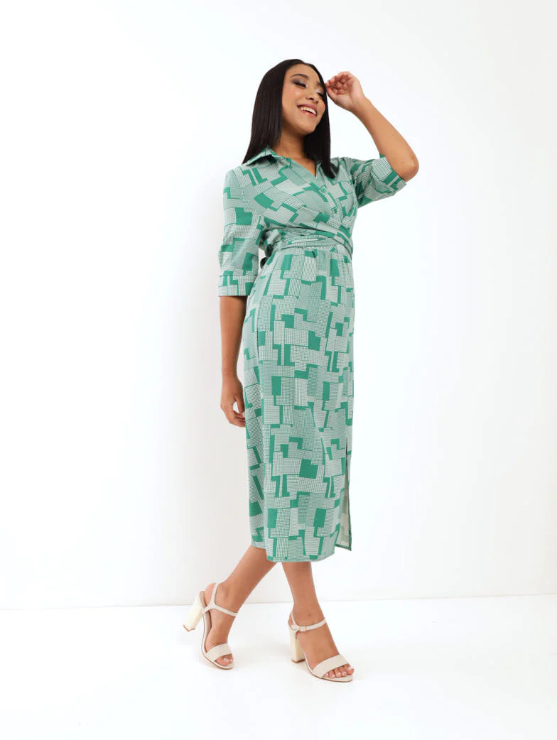 Short Sleeve Shirt Dress - Floral - Image 2