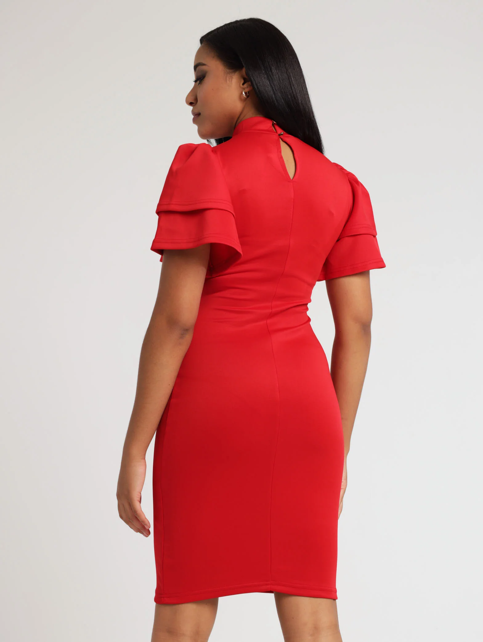 Short Sleeve Tulip Bodycon Dress - Red - Image 4