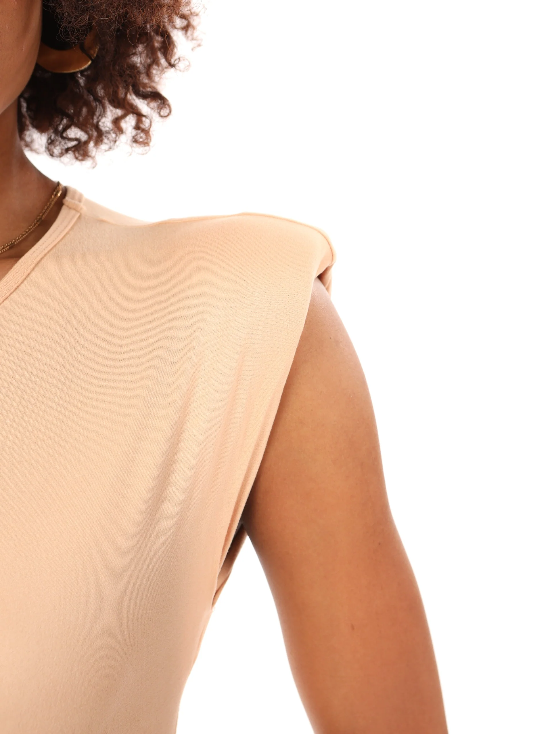 Shoulder Pad Ruched Tube Dress - Stone - Image 3