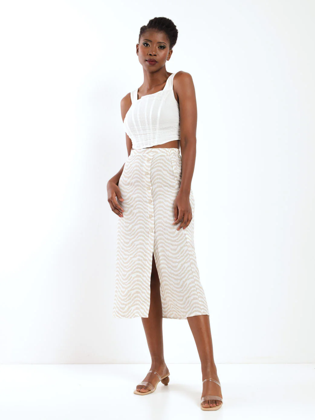 Side Button Zebra Midi Skirt - Image 2