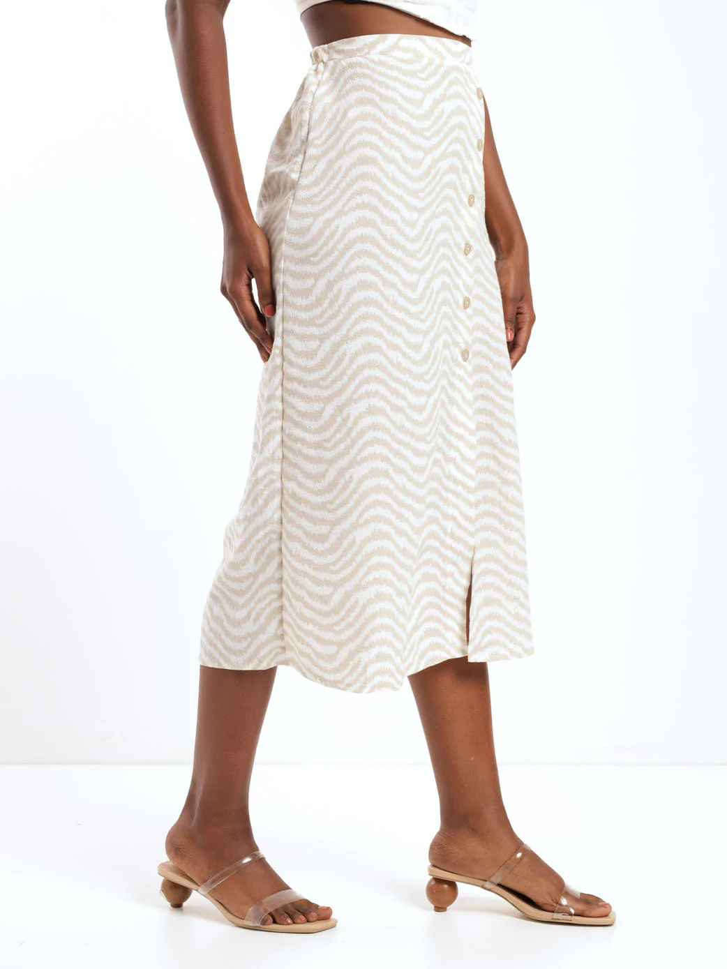 Side Button Zebra Midi Skirt - Image 3