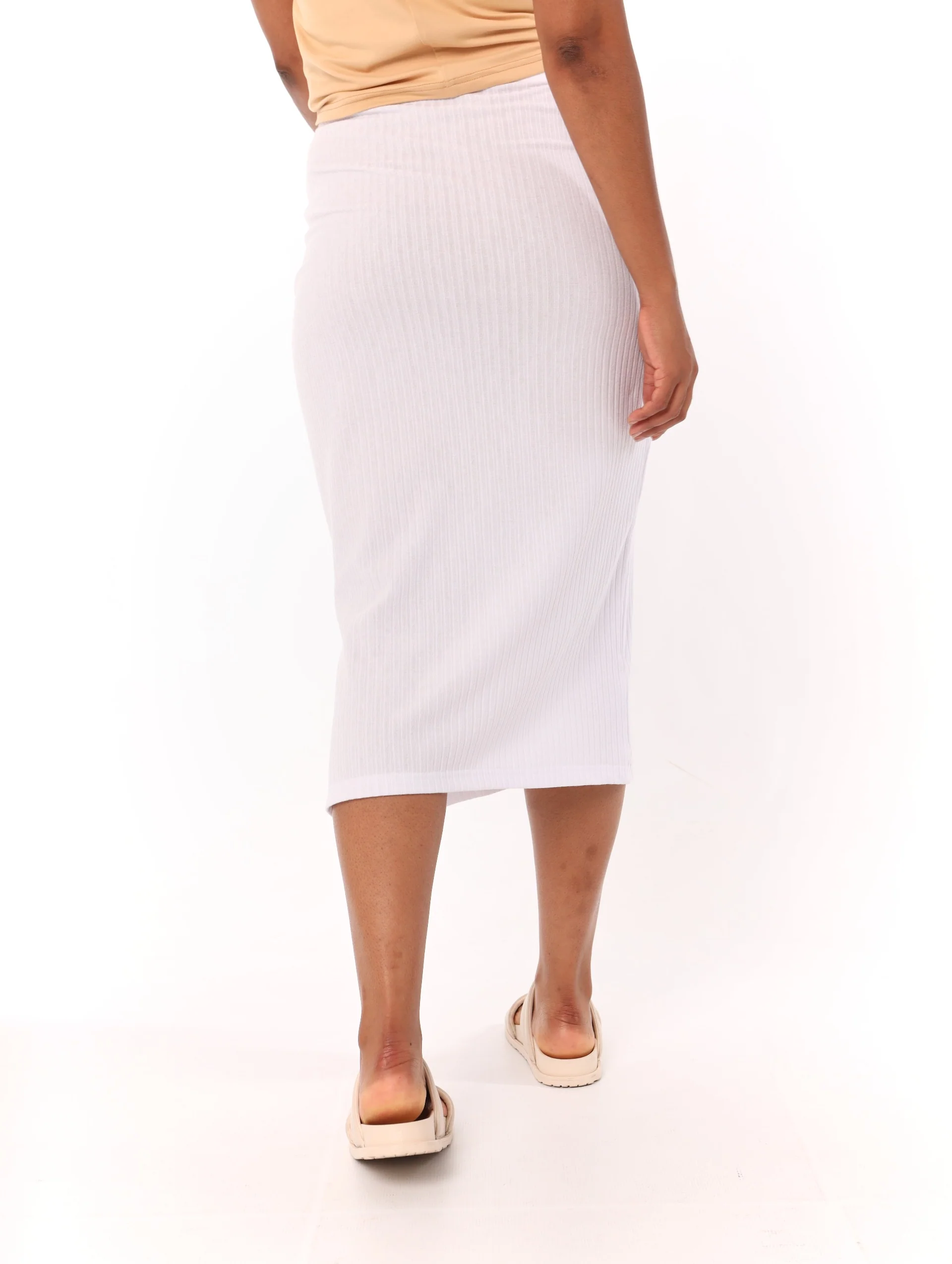 Side Slit Rib Midi Skirt - White - Image 4
