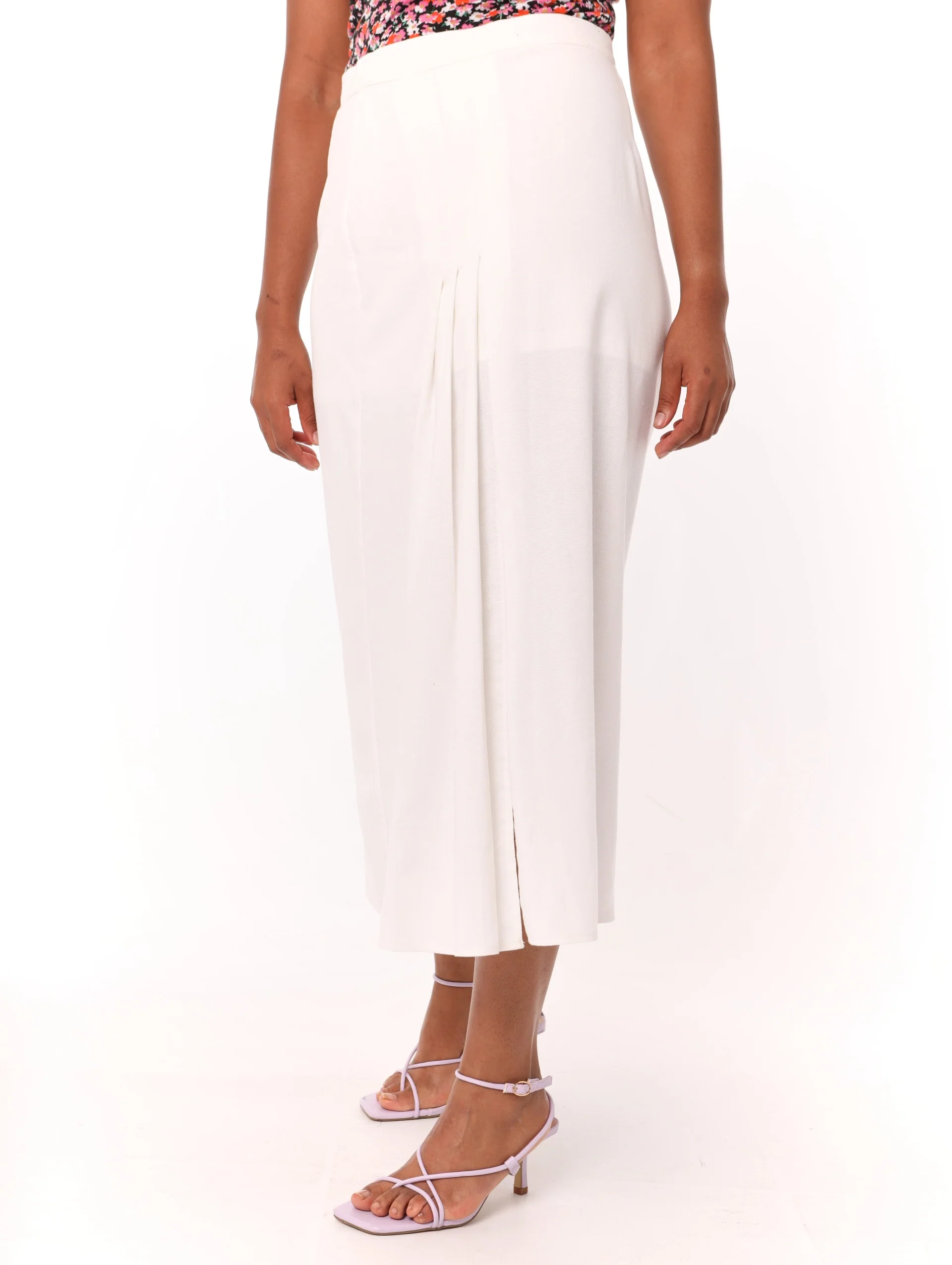Side Split Pleated Midi Skirt - White - Image 2
