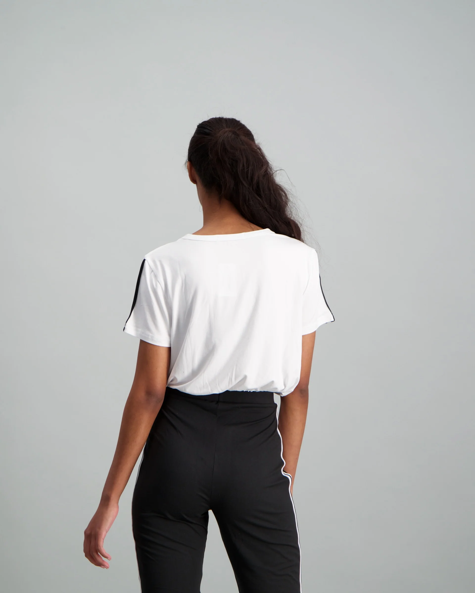 Side Stripe Elastic T-Shirt - White - Image 2