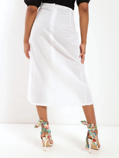 Side Wrap Linen Skirt - White - Image 4