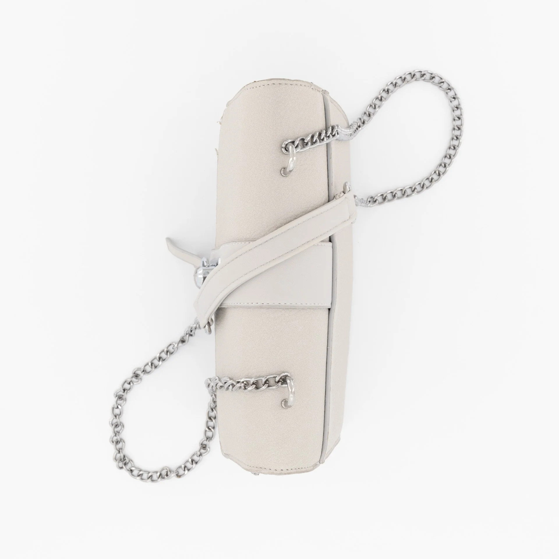 Silver Clasp & Chain Strap Satchel - Grey - Image 4