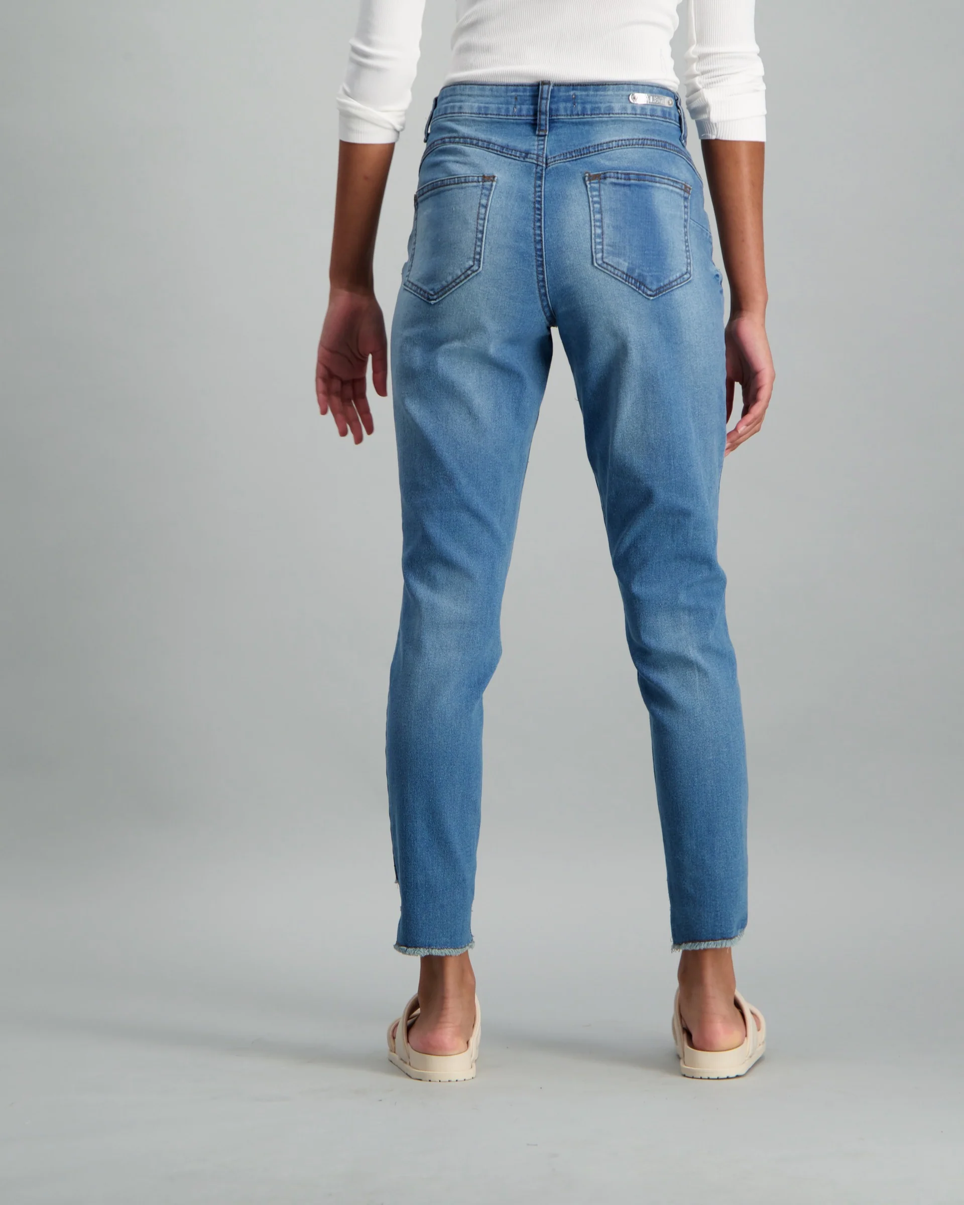 Slanted Fray Hem Push-Up Stonewash Denim Jean - Image 3