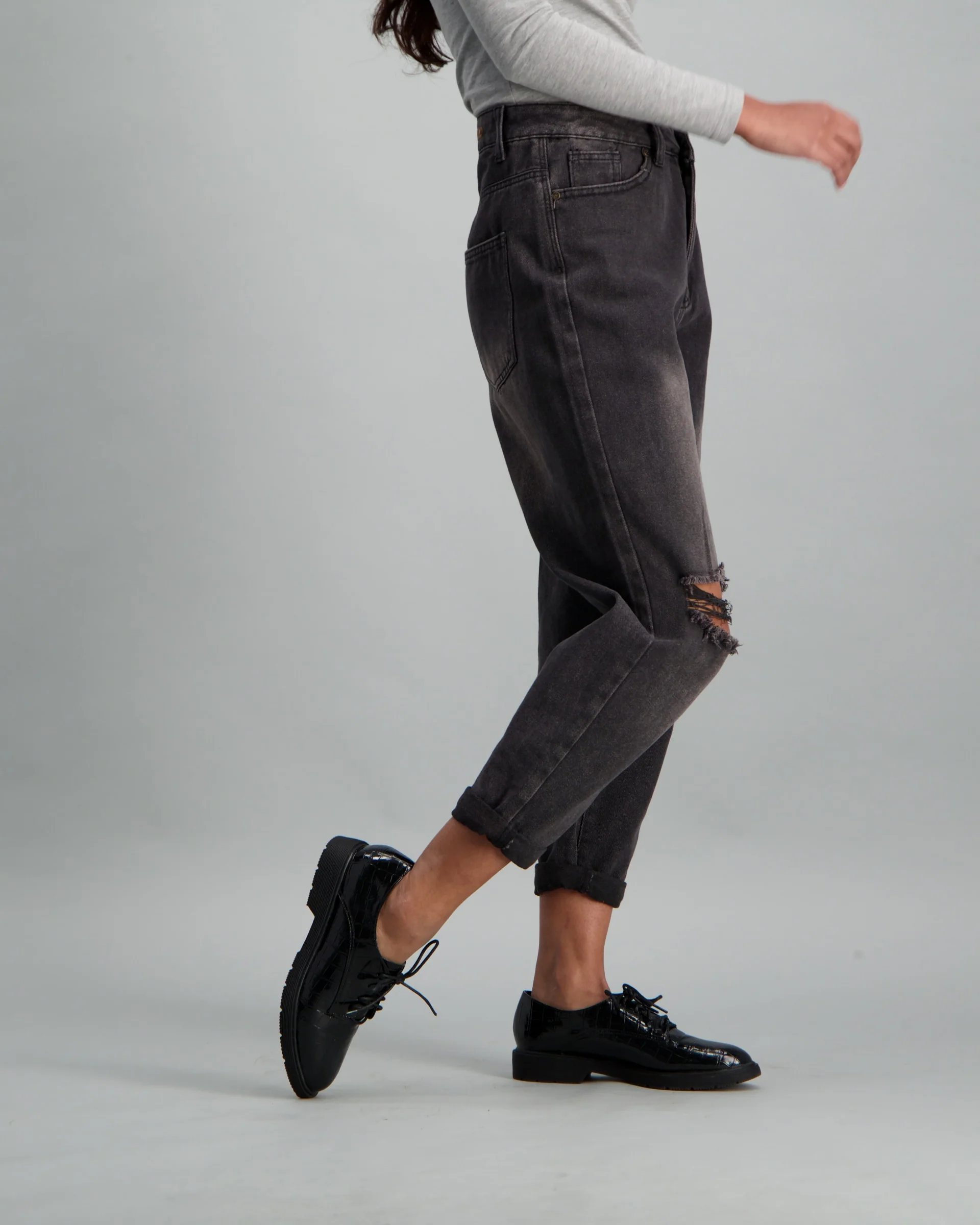 Slash Knee Black Mom Denim Jean - Image 2